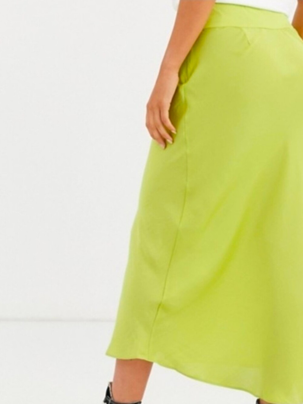 Free People Neon Lime Satin Midi Skirt In Jackfruit Size 12 NWT - Picture 4 of 7